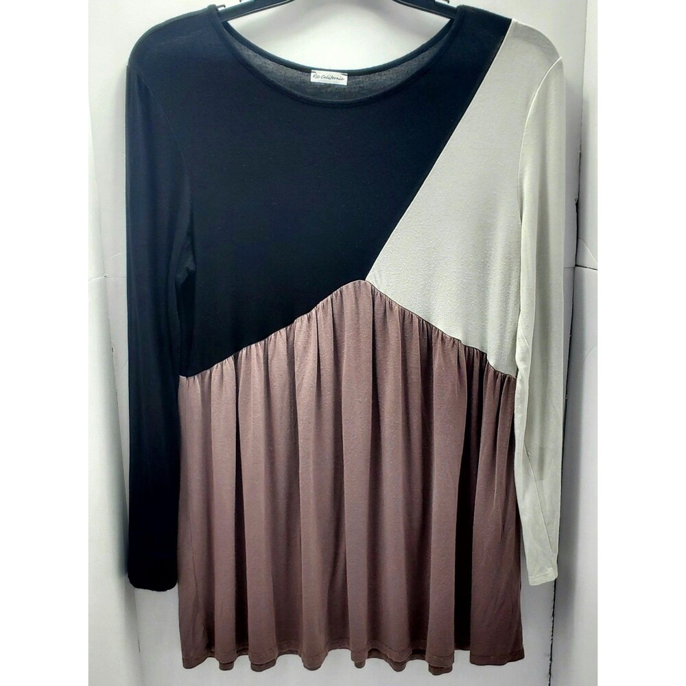 EGS California Women’s Large Colorblock Tunic Top Black Mauve Gray Long Sleeve
